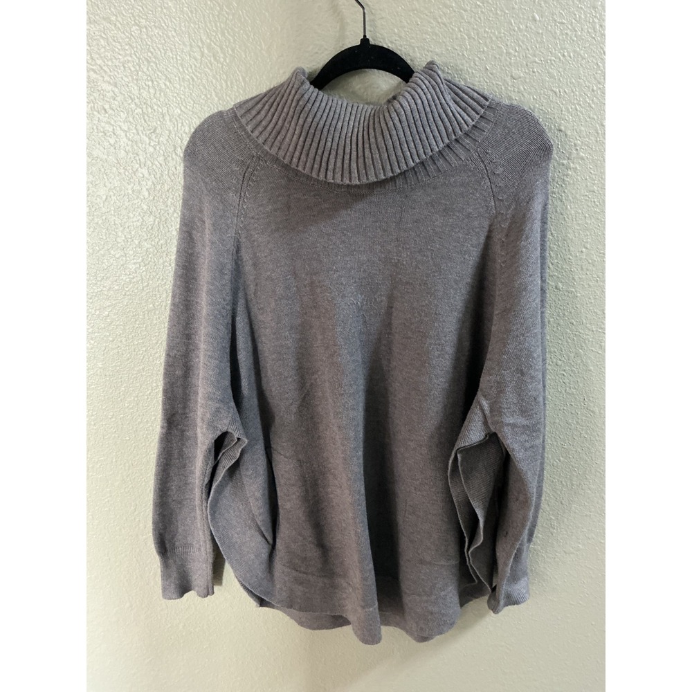 Leo & Nicole Cowl Neck Sweater Womens L Gray Excellent Poncho Knit Pockets